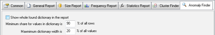 DTM Database Content Analyzer: anomaly finder settings