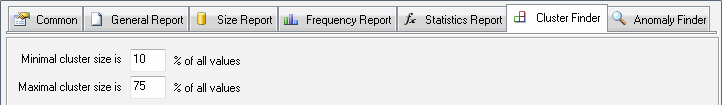 DTM Database Content Analyzer: cluster finder settings
