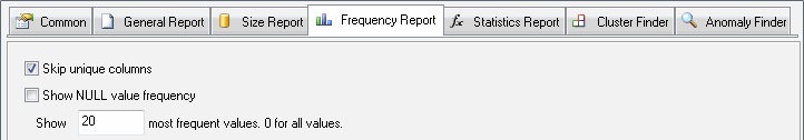 DTM Database Content Analyzer: value frequency settings