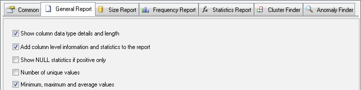 DTM Database Content Analyzer: general report settings