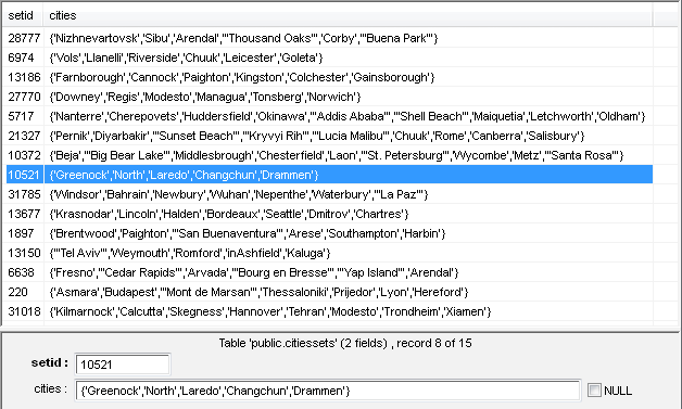 Test array population with DTM Data Generator: list of cities as array generation