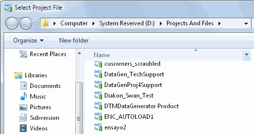 DTM Data Generator: open test data generation project file