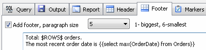 DTM Query Reporter: sample footer with embedded query and $ROWS$ macro