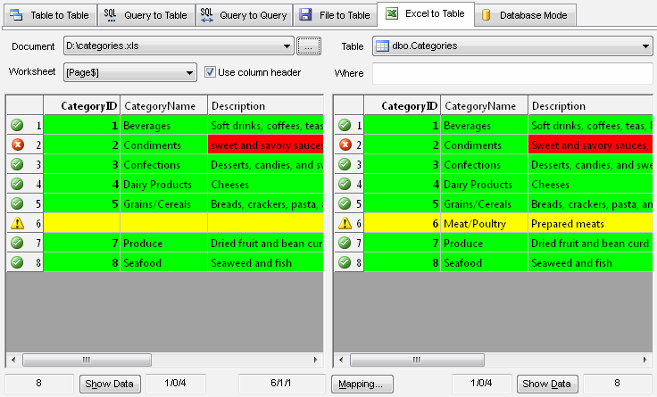 DTM Data Comparer Excel to table data comparison