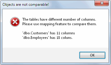 DTM Data Comparer: table structure warning