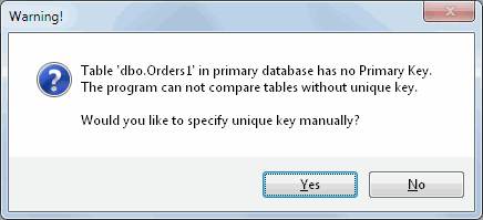 DTM Data Comparer: no primary key warning