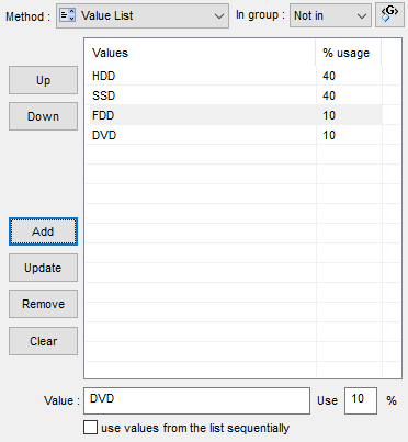 DTM Data Generator: immediately entered list of value data generation method