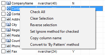 DTM Data Generator: Columns list context menu