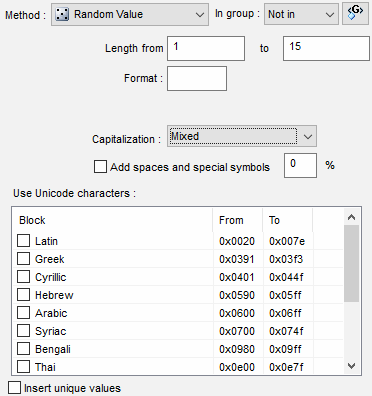 DTM Data Generator: Unicode string data generation method