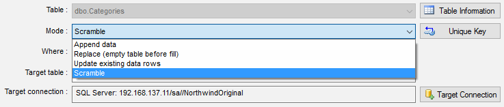 DTM Data Generator: Select scramble mode