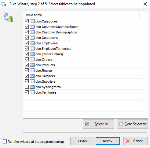 DTM Data Generator: Select tables to be populated by test data