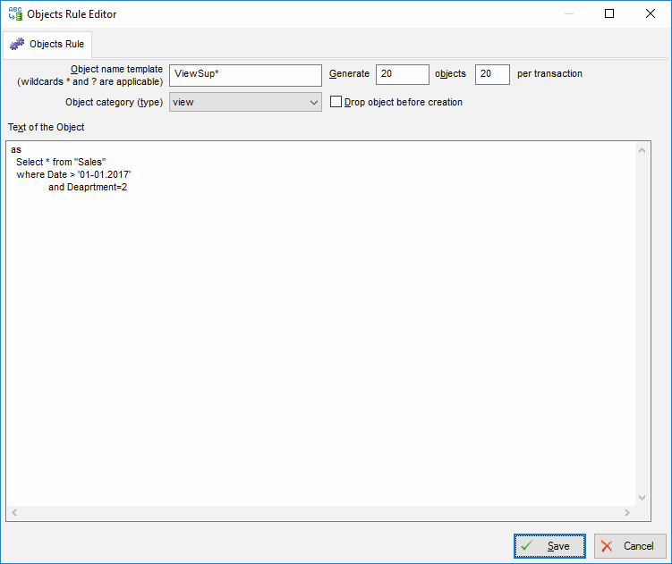 DTM Data Generator: Database Objects Creation Rule