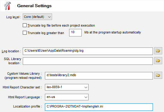 DTM Data Generator: General Settings