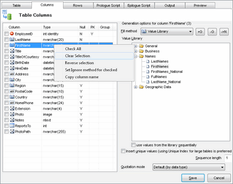 DTM Data Generator: Informix data generation rule editor