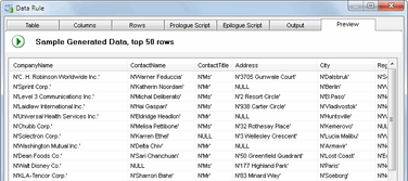 DTM Data Generator: sample MySQL data preview window