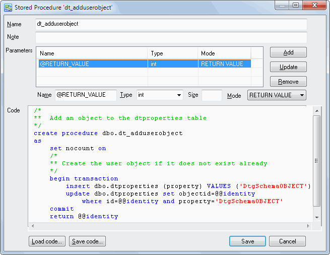 DTM Data Modeler: Stored Procedure Editor