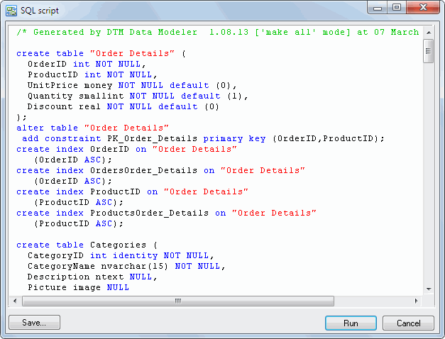 DTM Data Modeler: SQL Script Preview