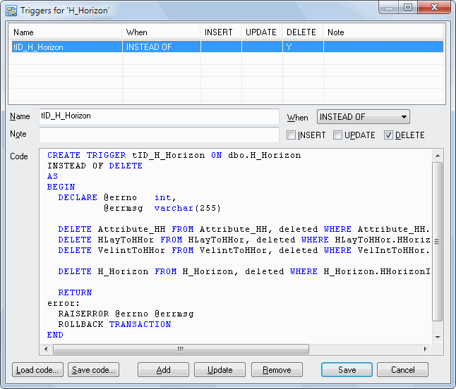 DTM Data Modeler: Triggers Editor