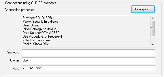 OLE DB connection properties