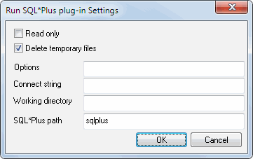 DTM SQL editor: run Oracle SQL*Plus plugin settings