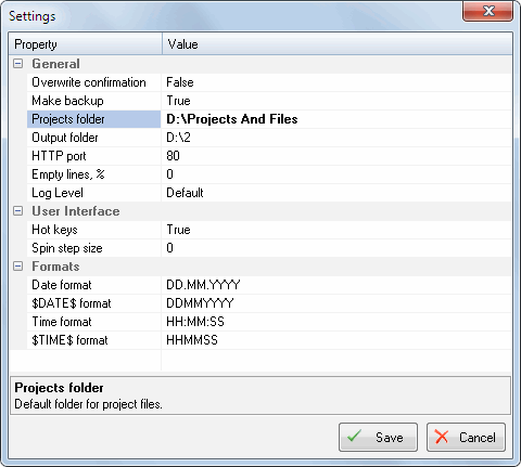 DTM Data Generator for Excel: Settings Window