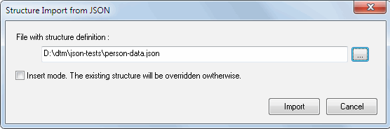 DTM Data Generator for JSON: import document structure from existing JSON file