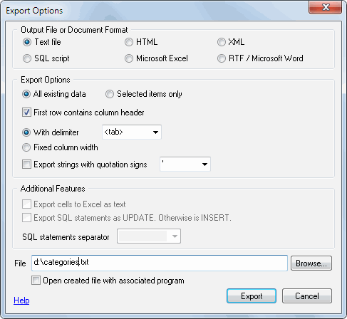 DTM Migration Kit: data export properties