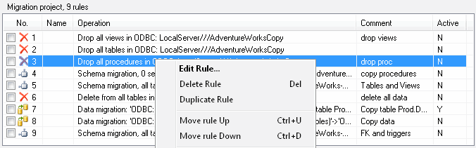 DTM Migration Kit: rule list