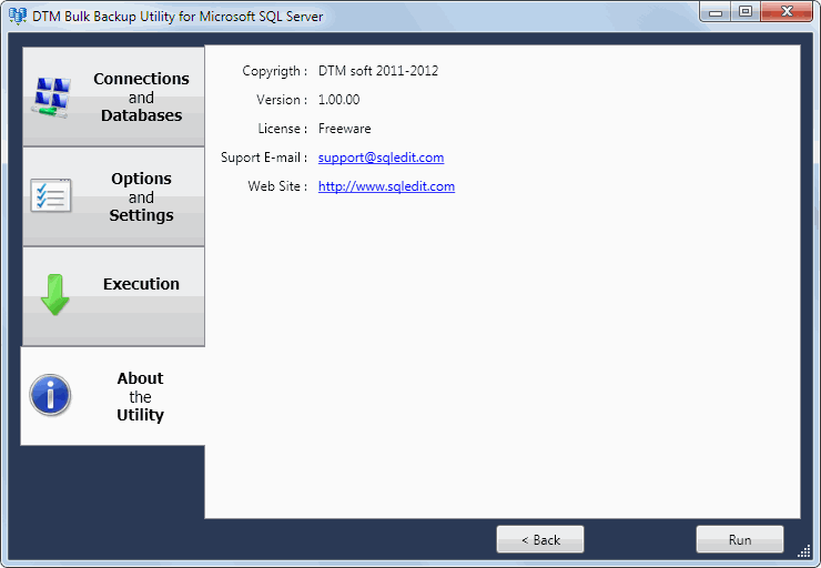 DTM Bulk Backup Utility: about the utility page