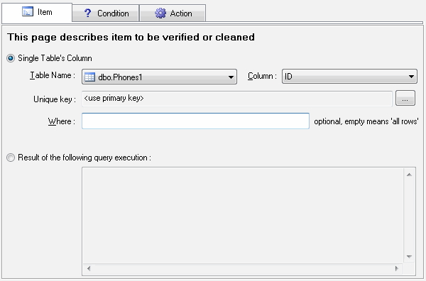 DTM Data Scrubber: Rule Editor, Item