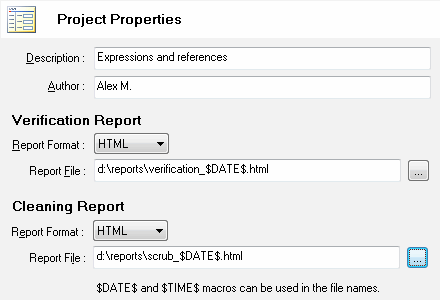 DTM Data Scrubber: project properties