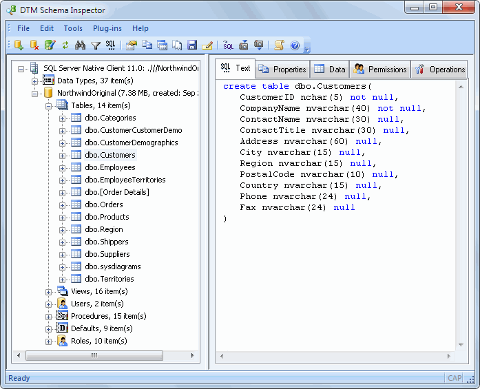 DTM Schema Inspector: main window