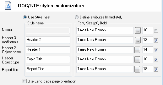 DTM Schema Reporter: report styles options