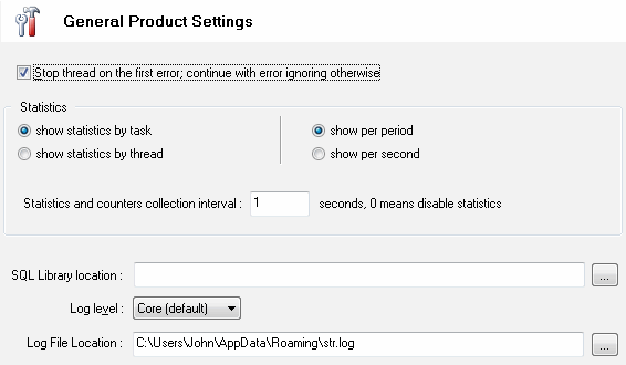 DTM DB Stress: general product settings