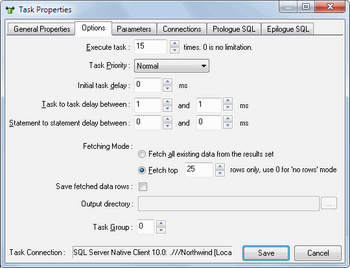 MS SQL Server load testing: task properties