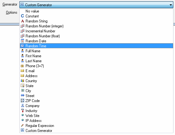 DTM Test XML Generator: test data generators menu