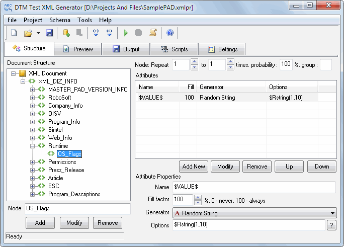 DTM Test XML Generator: main window, list or rules