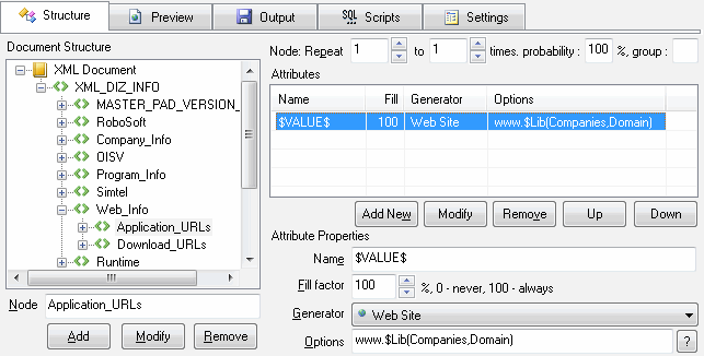 DTM Test XML Generator: XML Structure and data generation properties